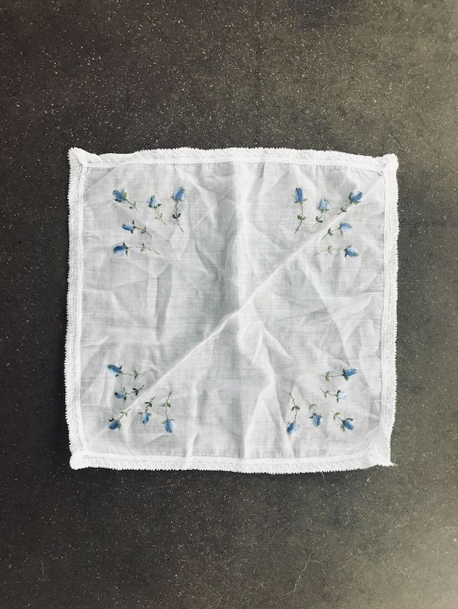 Vintage Blue Flowers Hand Embroidered Handkerchief