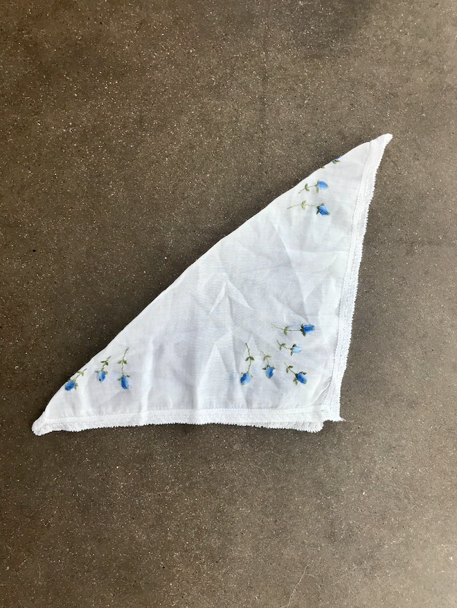 Vintage Blue Flowers Hand Embroidered Handkerchief