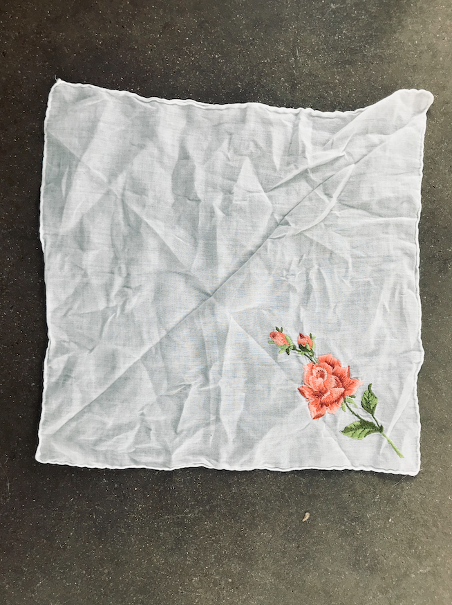 Vintage Hand Embroidered Pink Single Rose Handkerchief