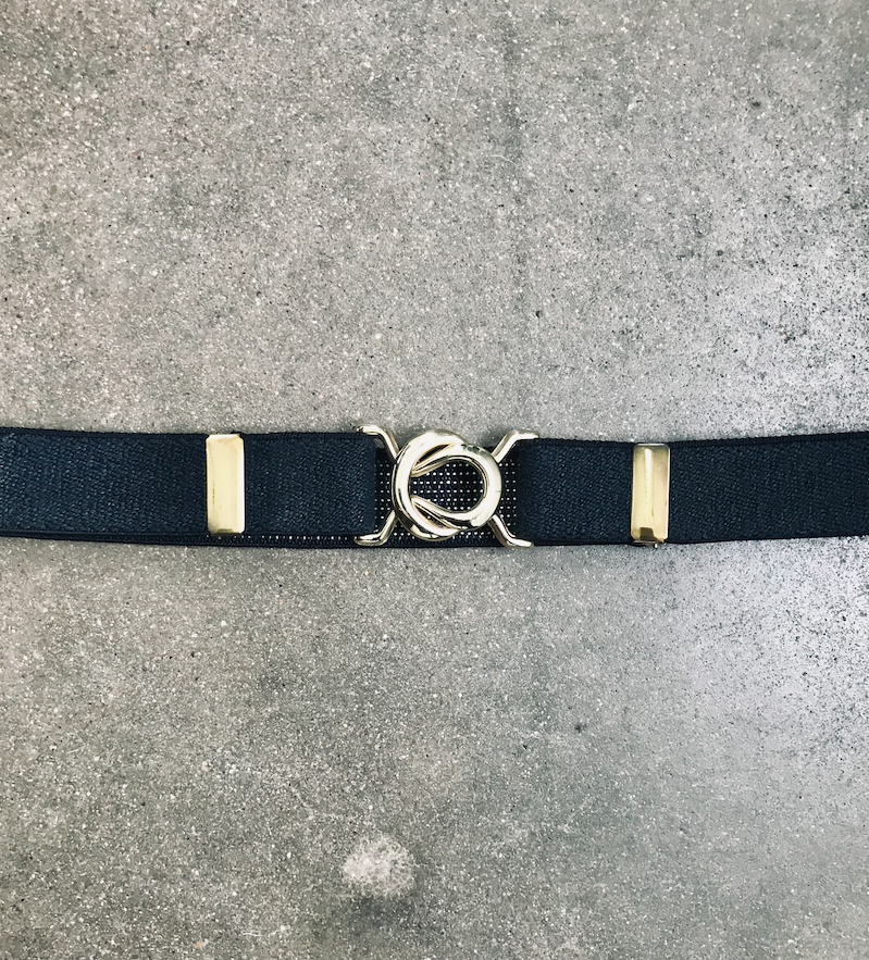 Vintage Navy Blue Belt With Gold Hardware