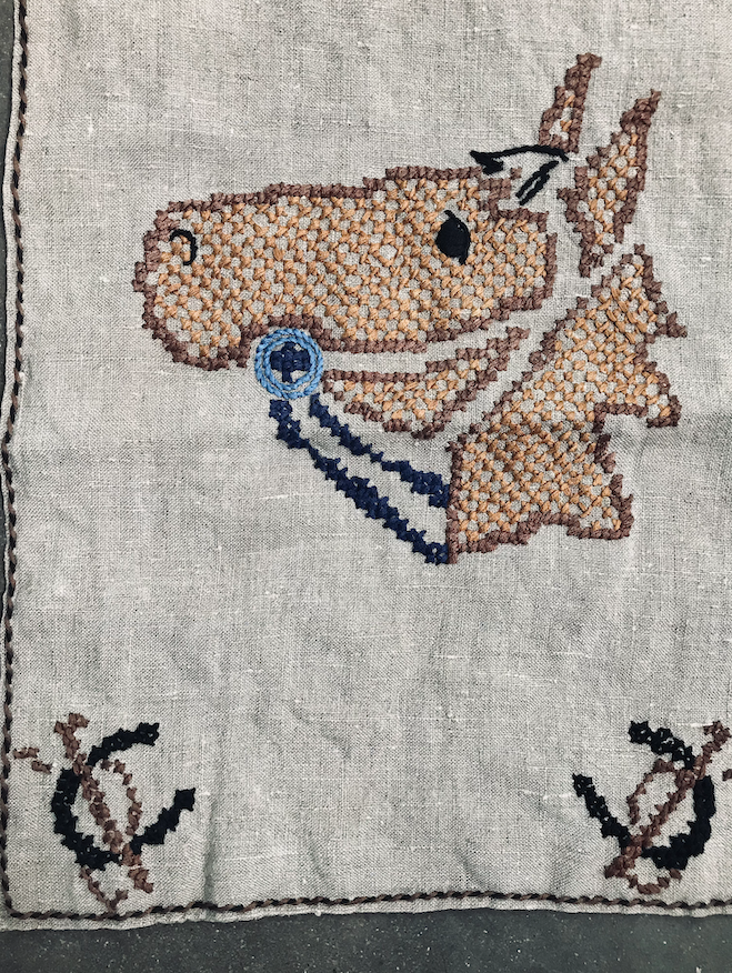 Vintage Linen Embroidered Horse