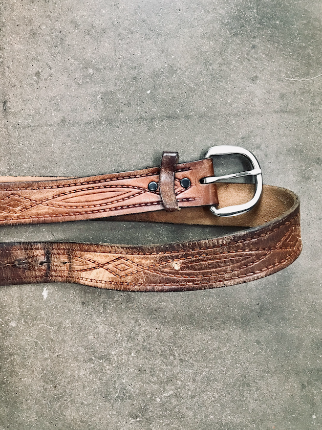 Vintage Light Brown Leather Embroidered Belt