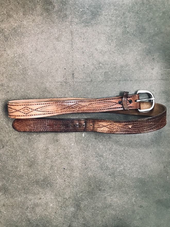 Vintage Light Brown Leather Embroidered Belt