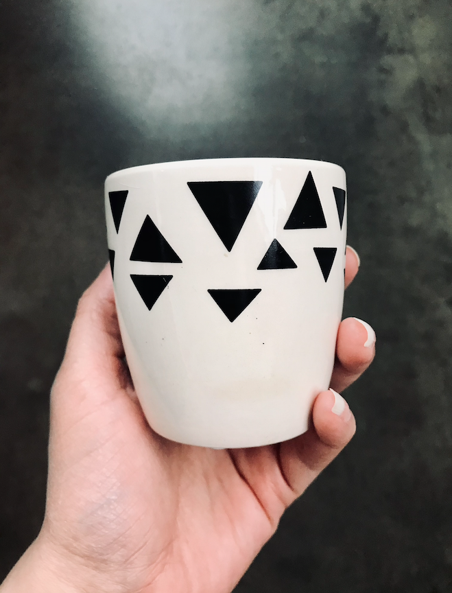 Small Ceramic Planter with Black & White Triangles