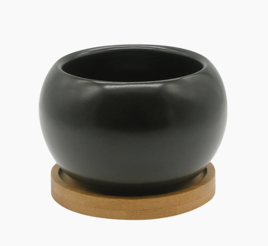 Small Planter with Bamboo Saucer