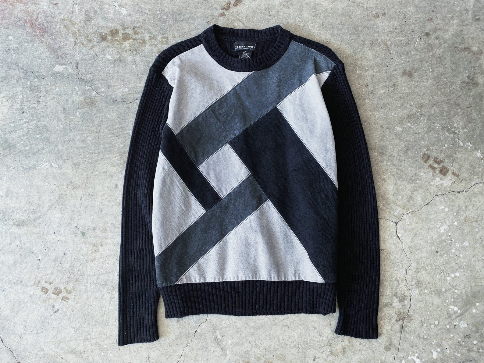 Black & Grey Patchwork Suede Sweater