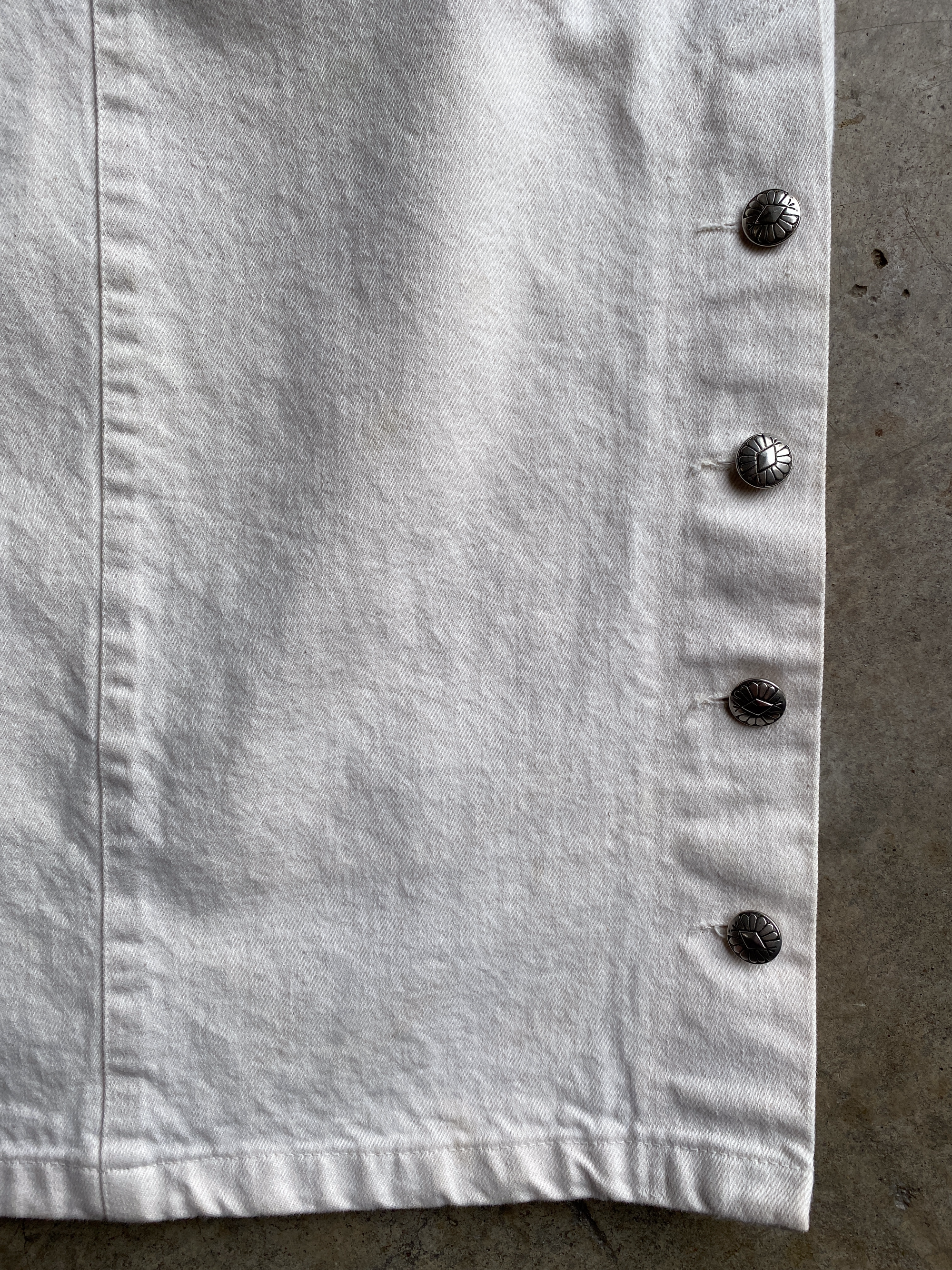 Cream Denim Skirt With Side Buttons