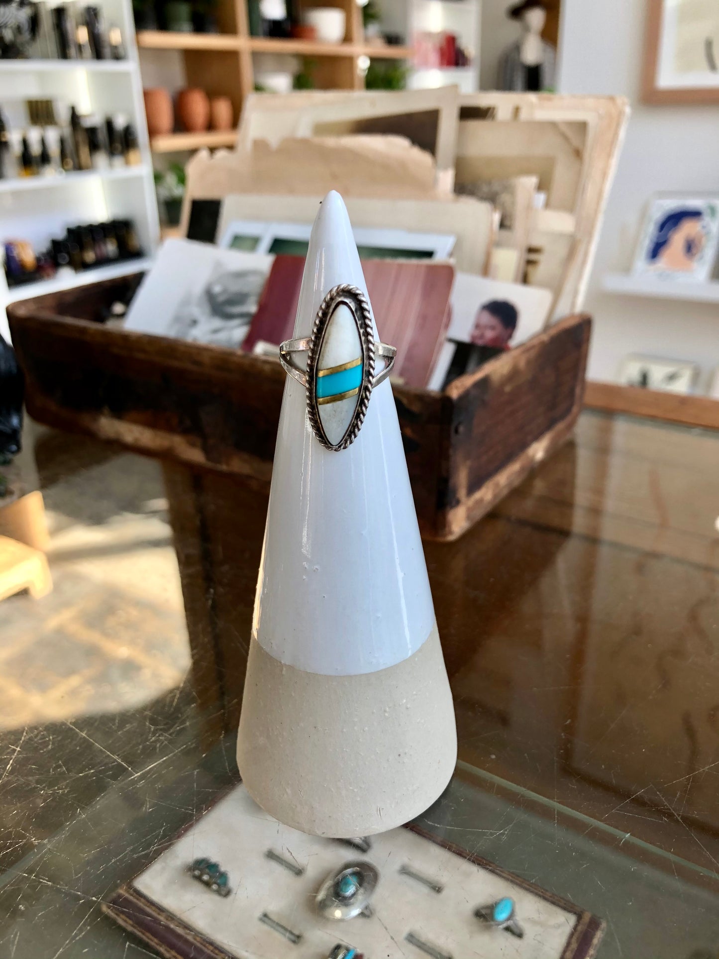 Vintage Mother of Pearl & Turquoise Ring
