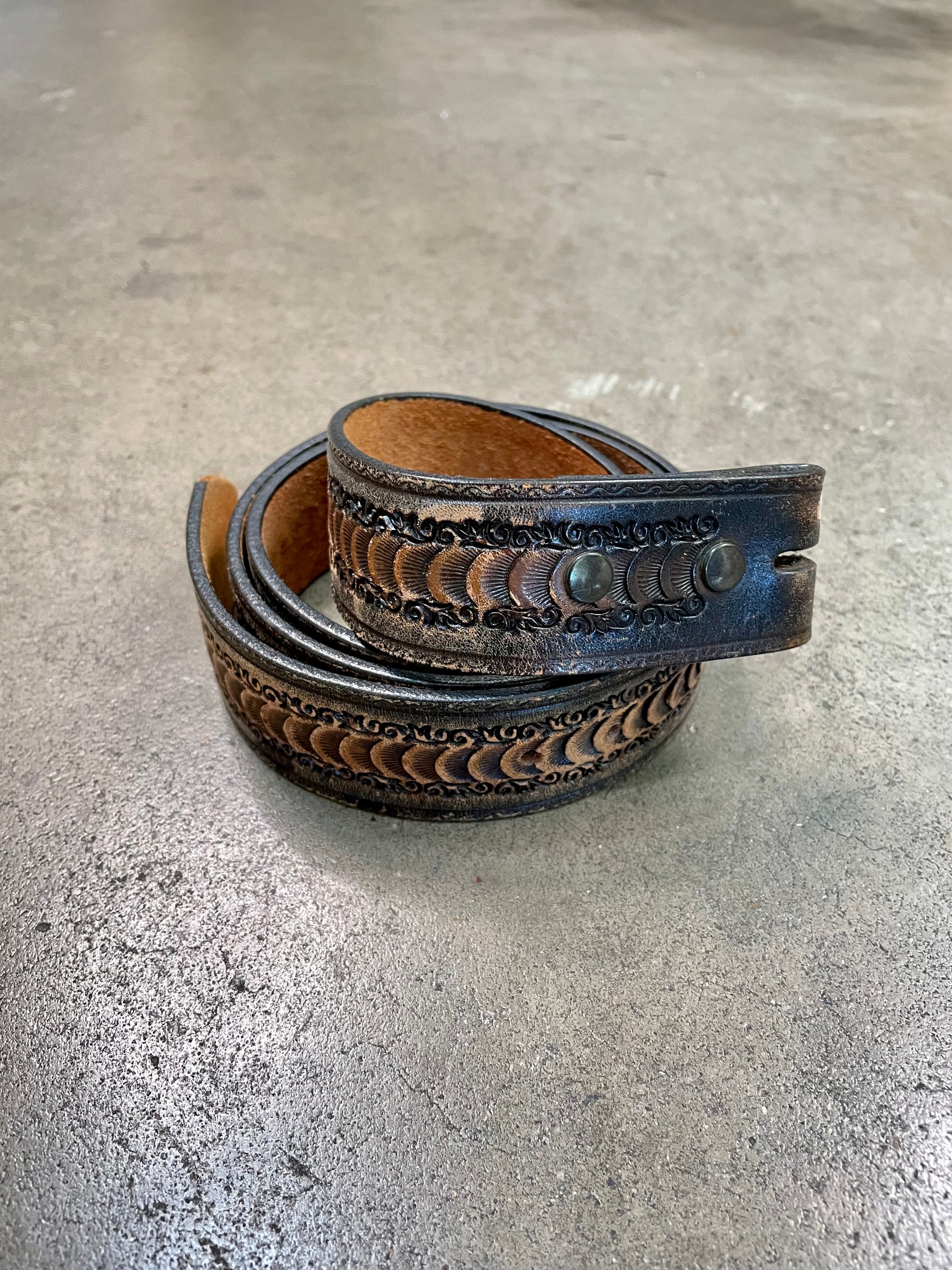 Vintage Tooled Leather Belt (No Buckle)