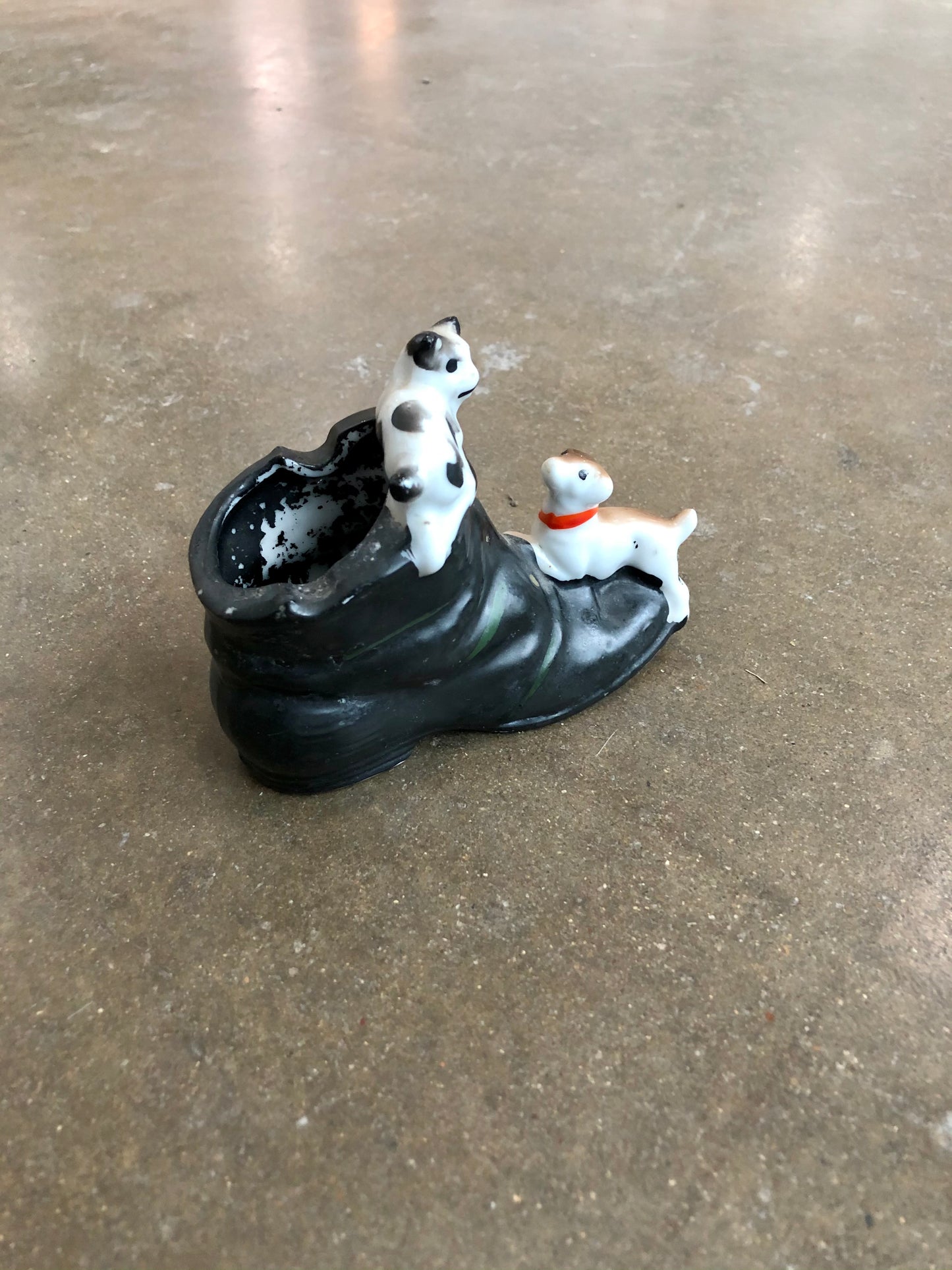 Vintage Ceramic Shoe with Pets Ashtray