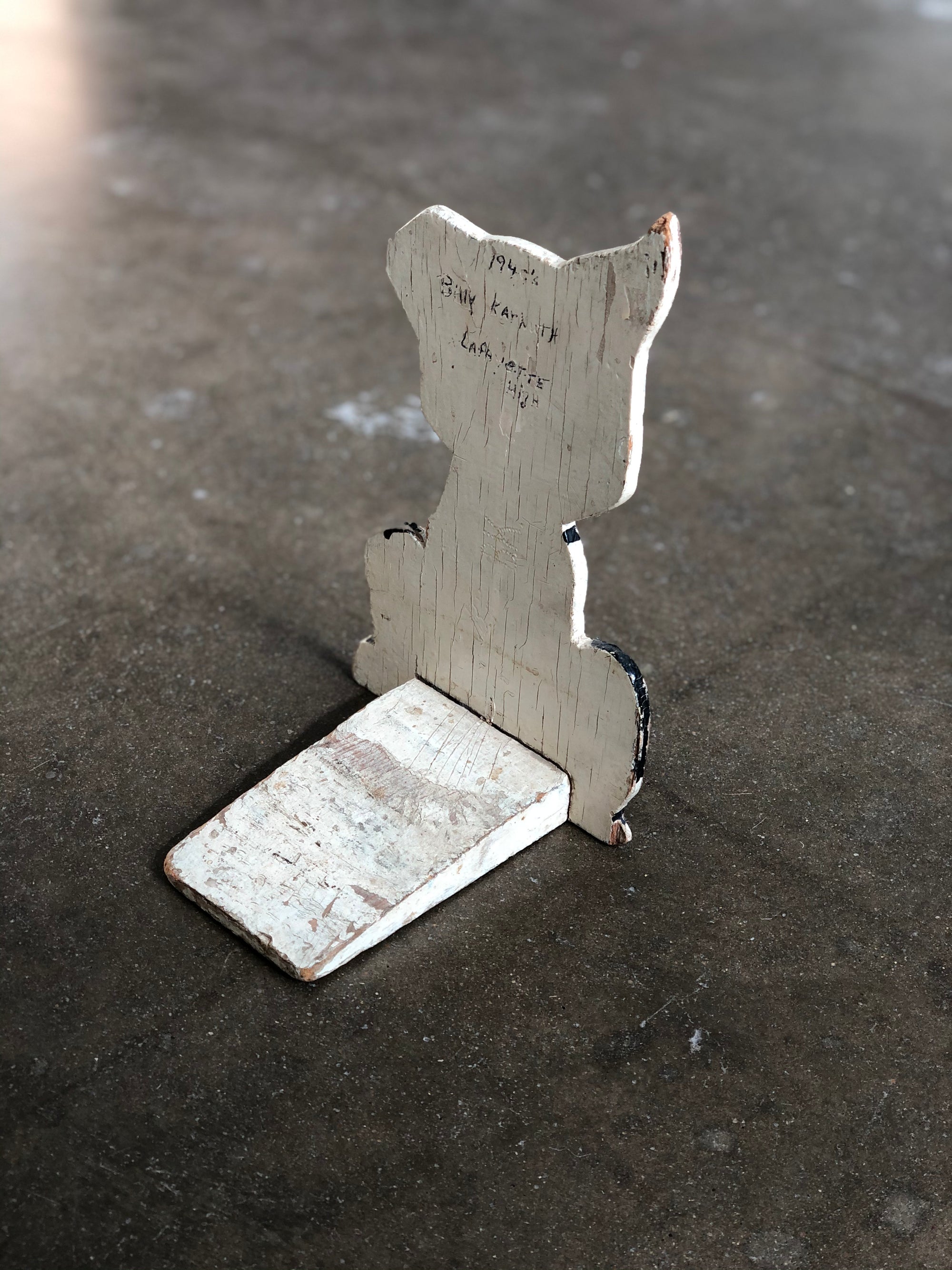 Vintage Handmade Wooden Dog Door Stop