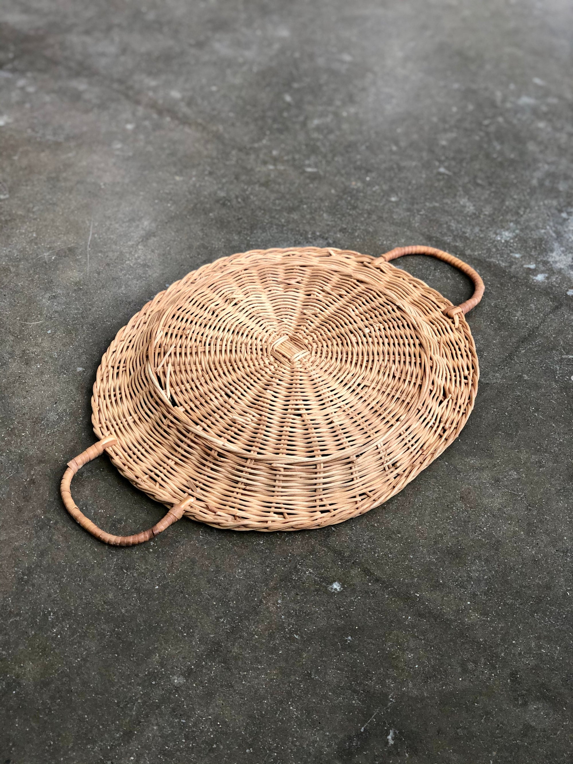 Vintage Round Woven Flat Basket