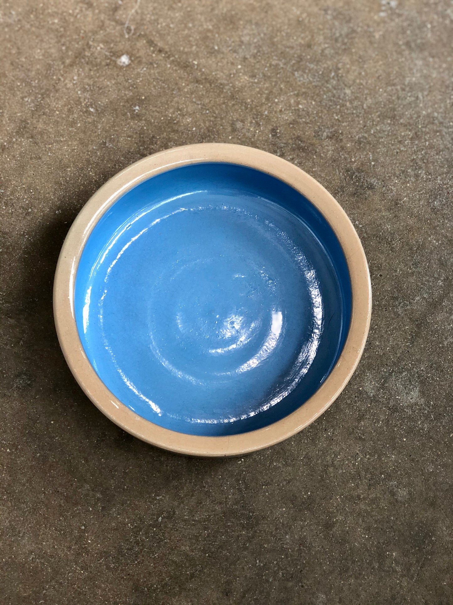 Vintage Beige Bowls With Blue Stripe