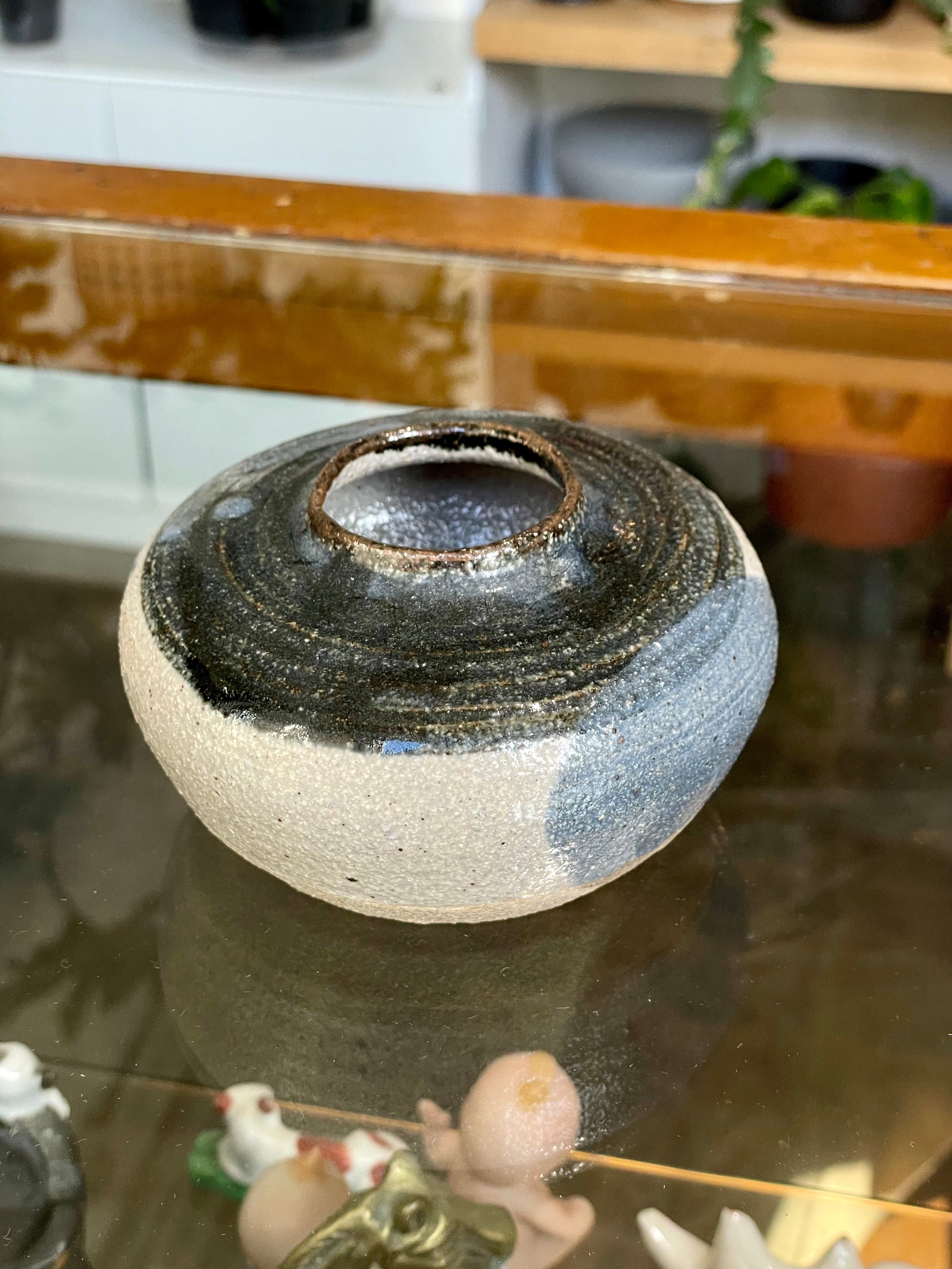 Small Vintage Handmade Gray Blue Pot