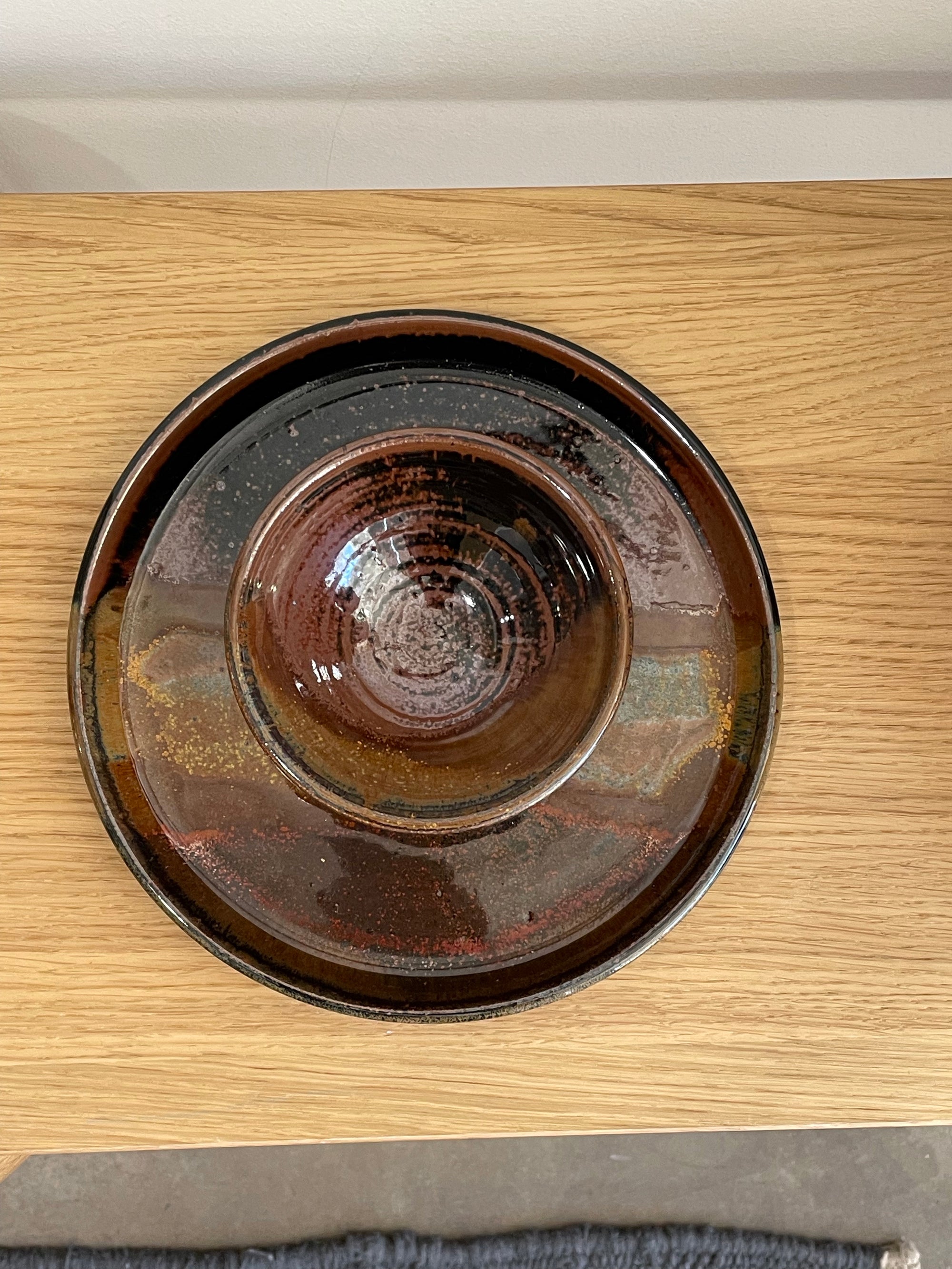 Vintage Brown Glazed Chips & Dip Dish