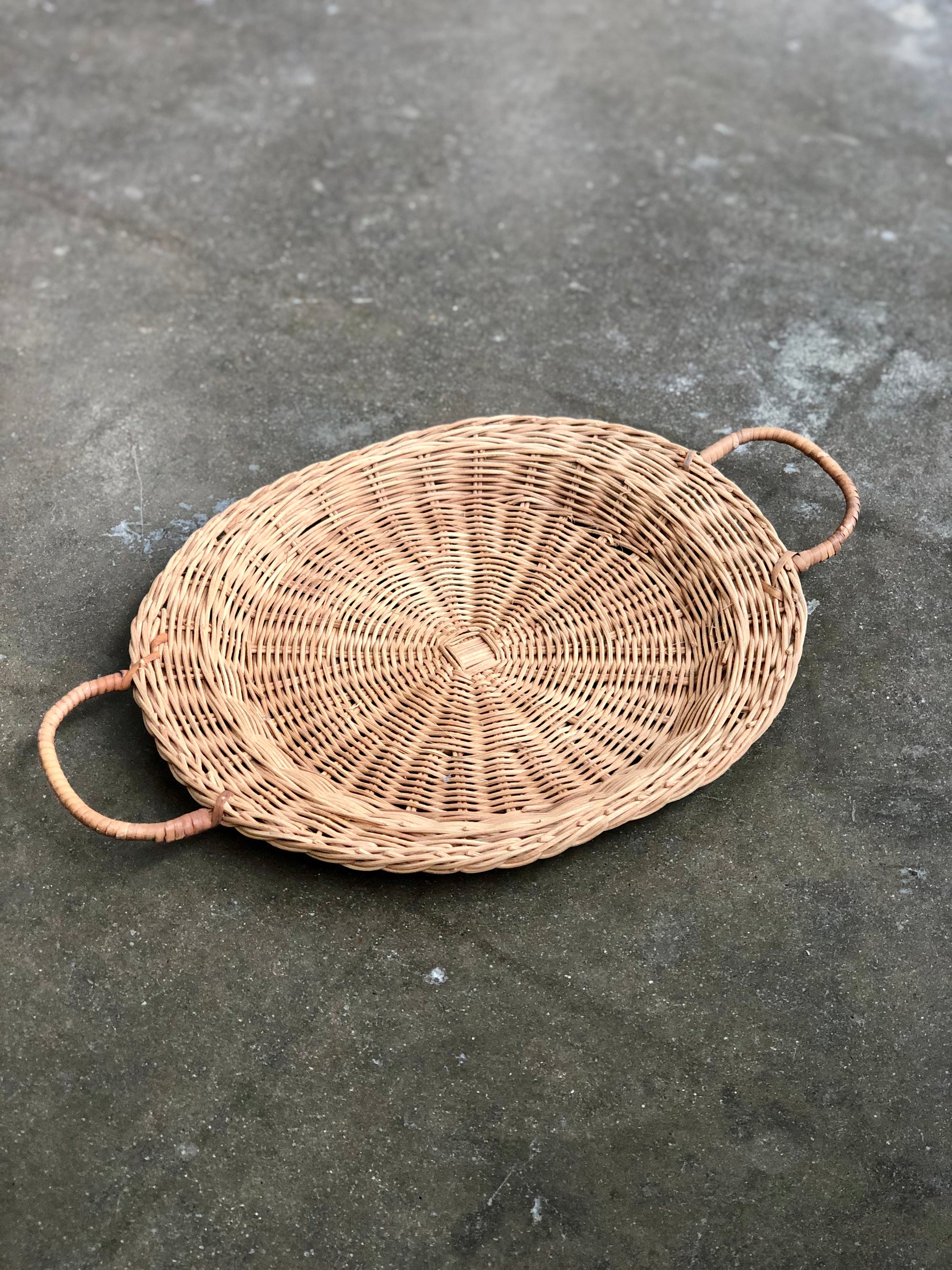 Vintage Round Woven Flat Basket