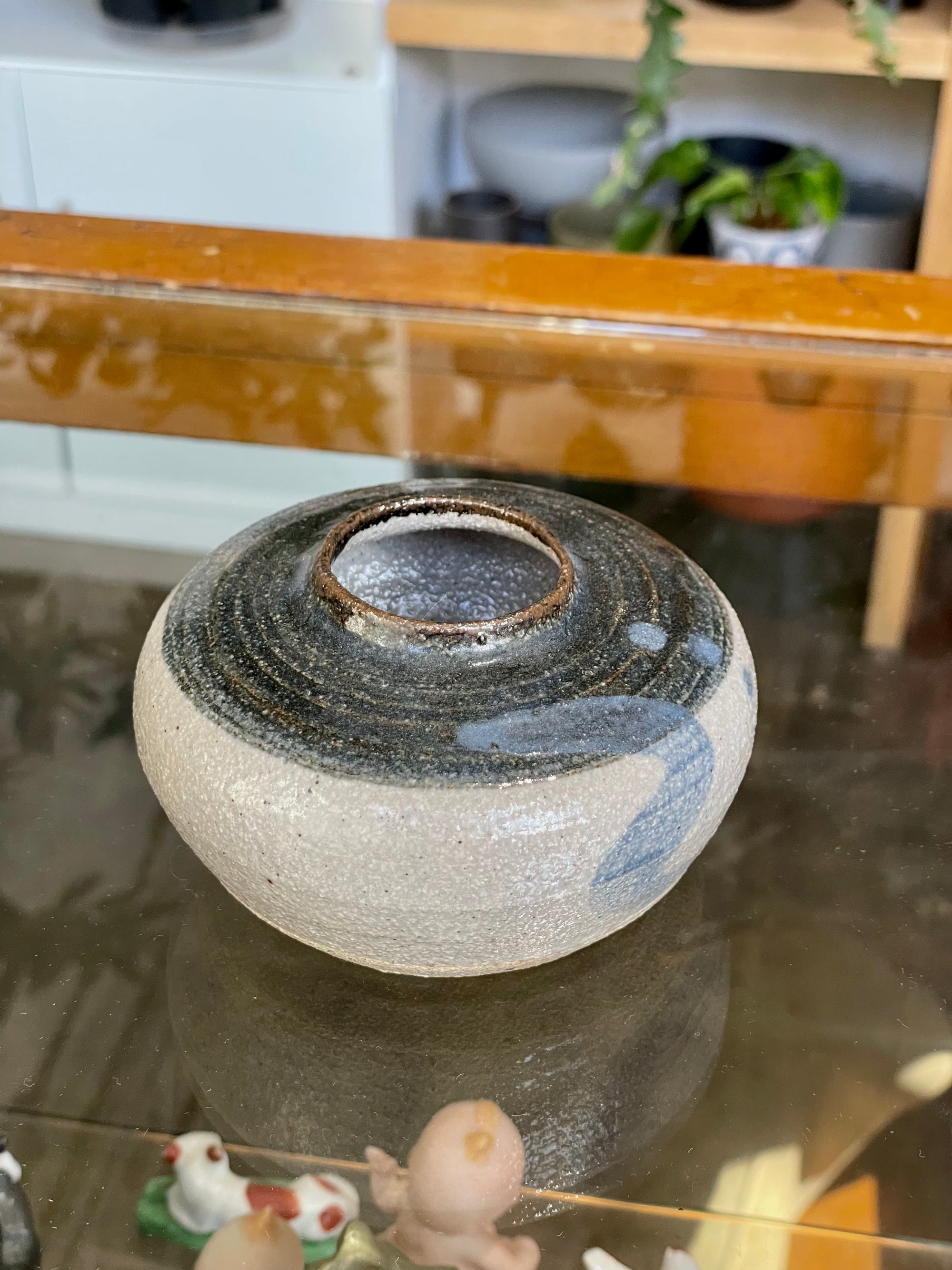 Small Vintage Handmade Gray Blue Pot