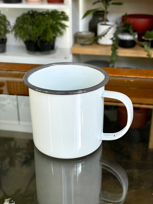 Gray Trim Enamelware Mug