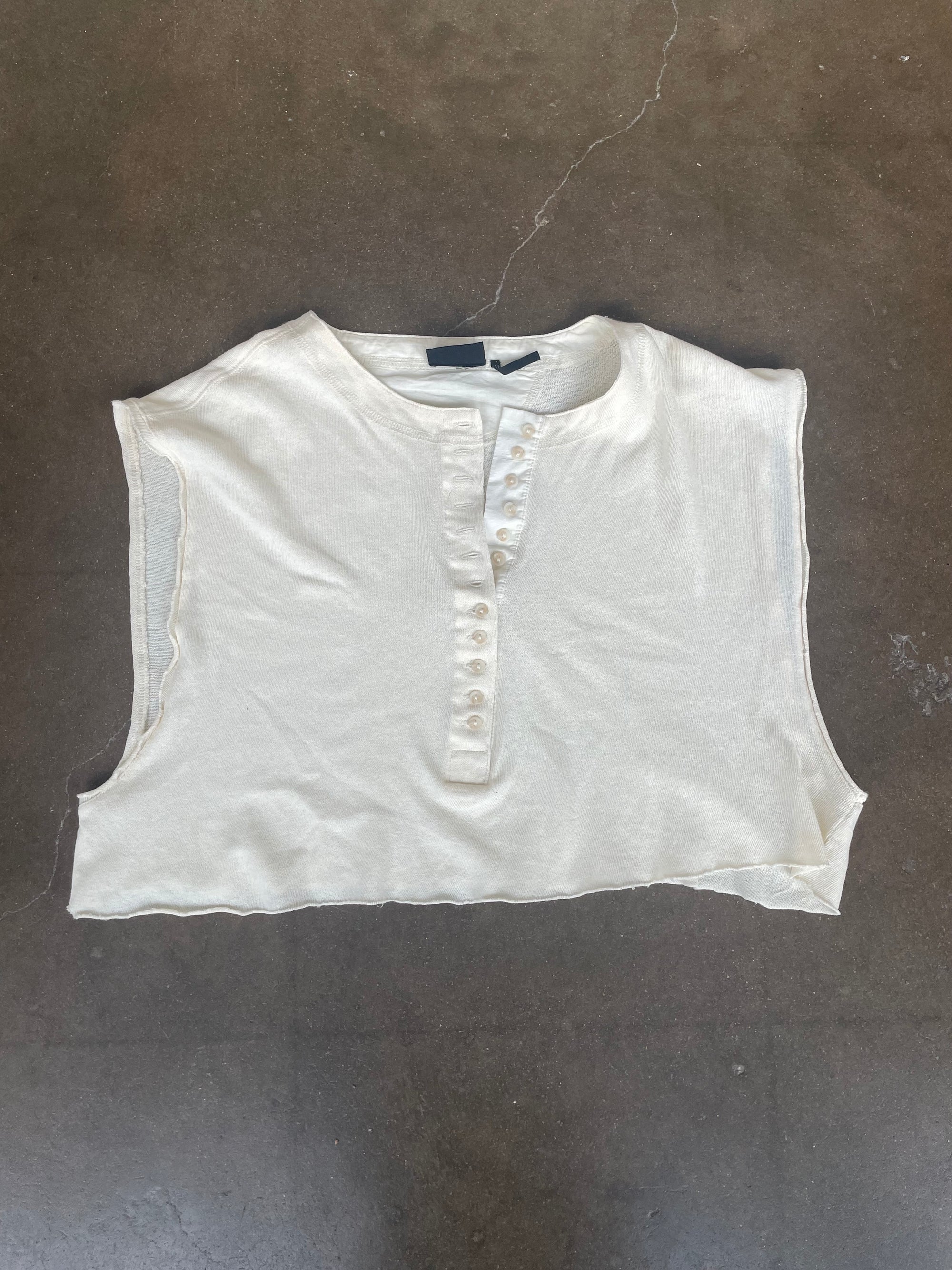 Cream Cropped Henley Tank