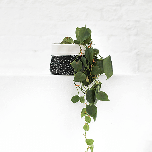 Black Specks Soft Pot, fabric planter, bathroom storage, organization, home goods, hand made, vegan, cruelty free, zana, all natural